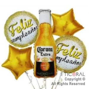 SET DE GLOBOS METALIZADO FELIZ CUMPLEA�OS CERVEZA CORONA 5 UNIDADES 